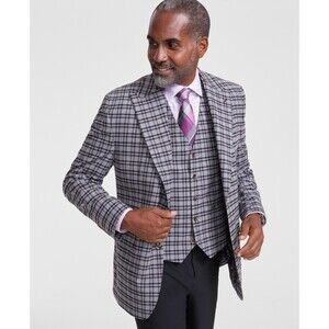 Tayion Collection Men's Classic-Fit Plaid Suit Jacket - Grey/Burgundy,  42S